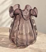Amethyst Bloom – Ruffled Smoky Purple Glass Vase, Small