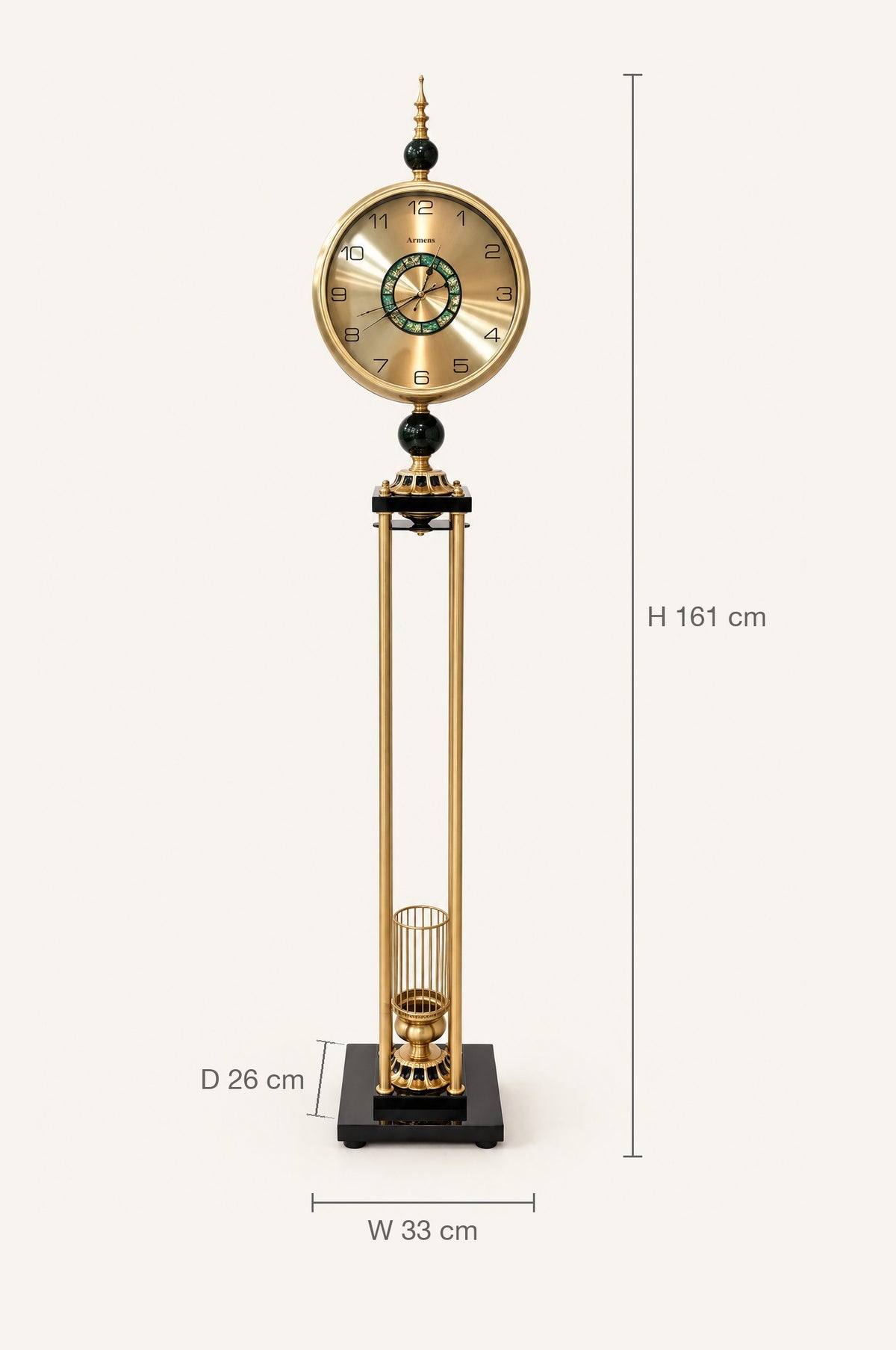 Size guide: Barrel & Brass Time Tower, 161 cm tall, 33 cm wide, 26 cm deep
