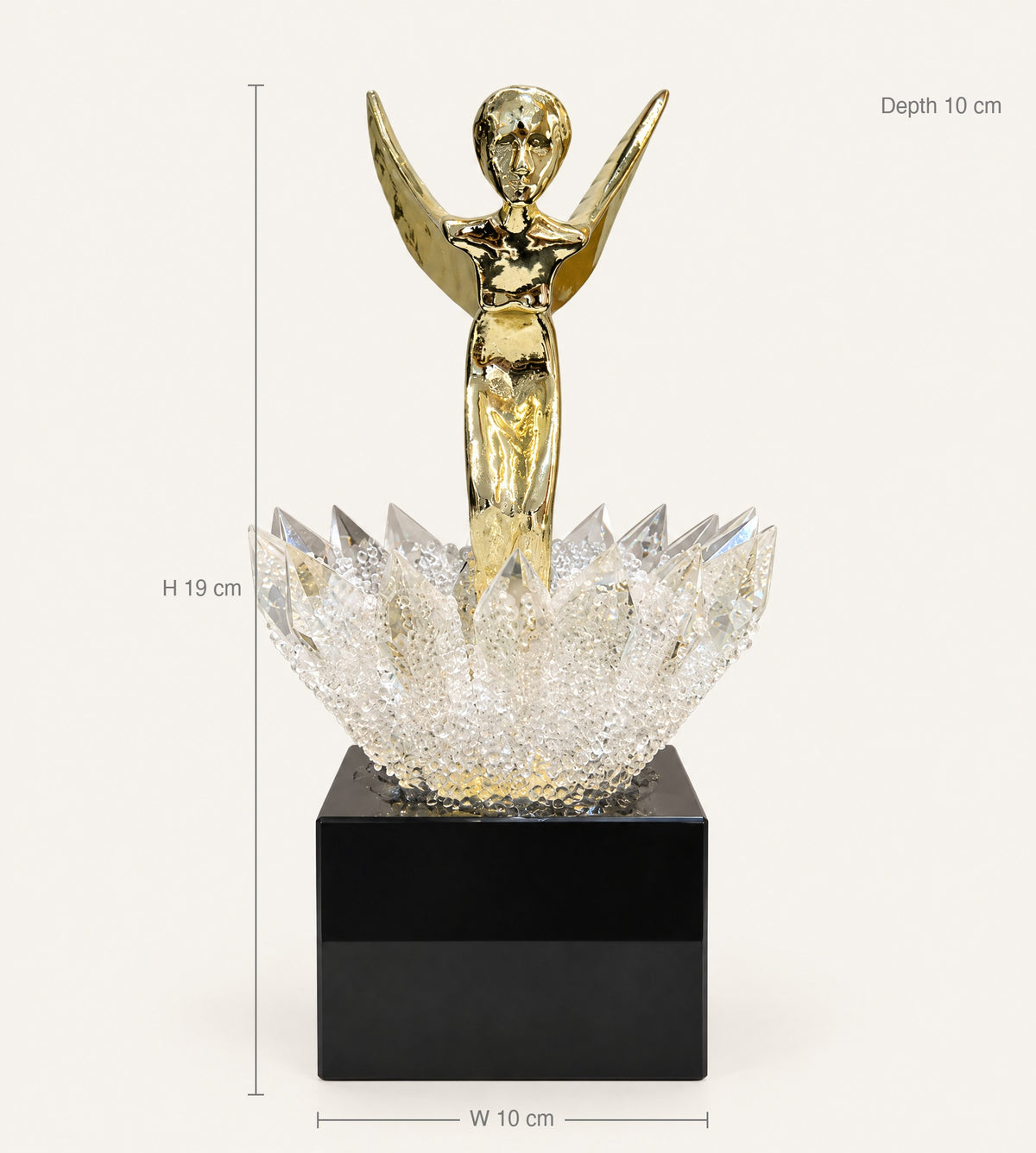Size guide: crystal lotus sculpture, H 19 cm, W 10 cm, depth 10 cm