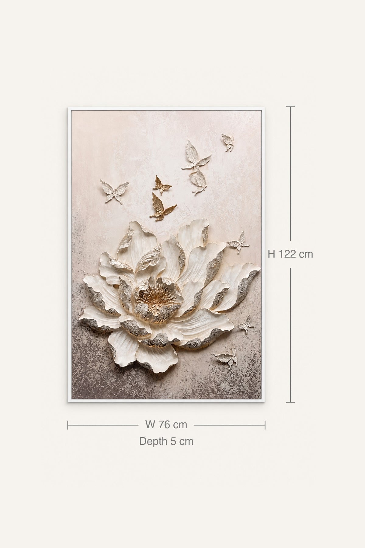 Size guide: Blossom of Light & Grace 3D wall art, 122 cm tall, 76 cm wide, 5 cm deep