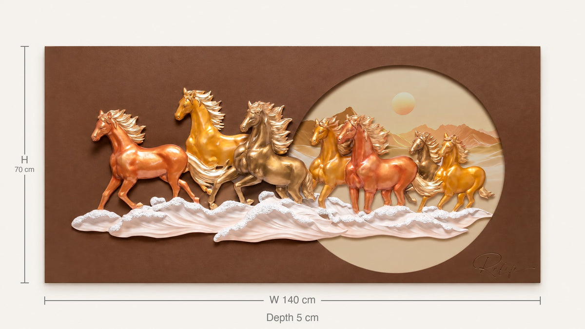 Size guide: seven horses 3D wall art, W 140 cm, H 70 cm, depth 5 cm