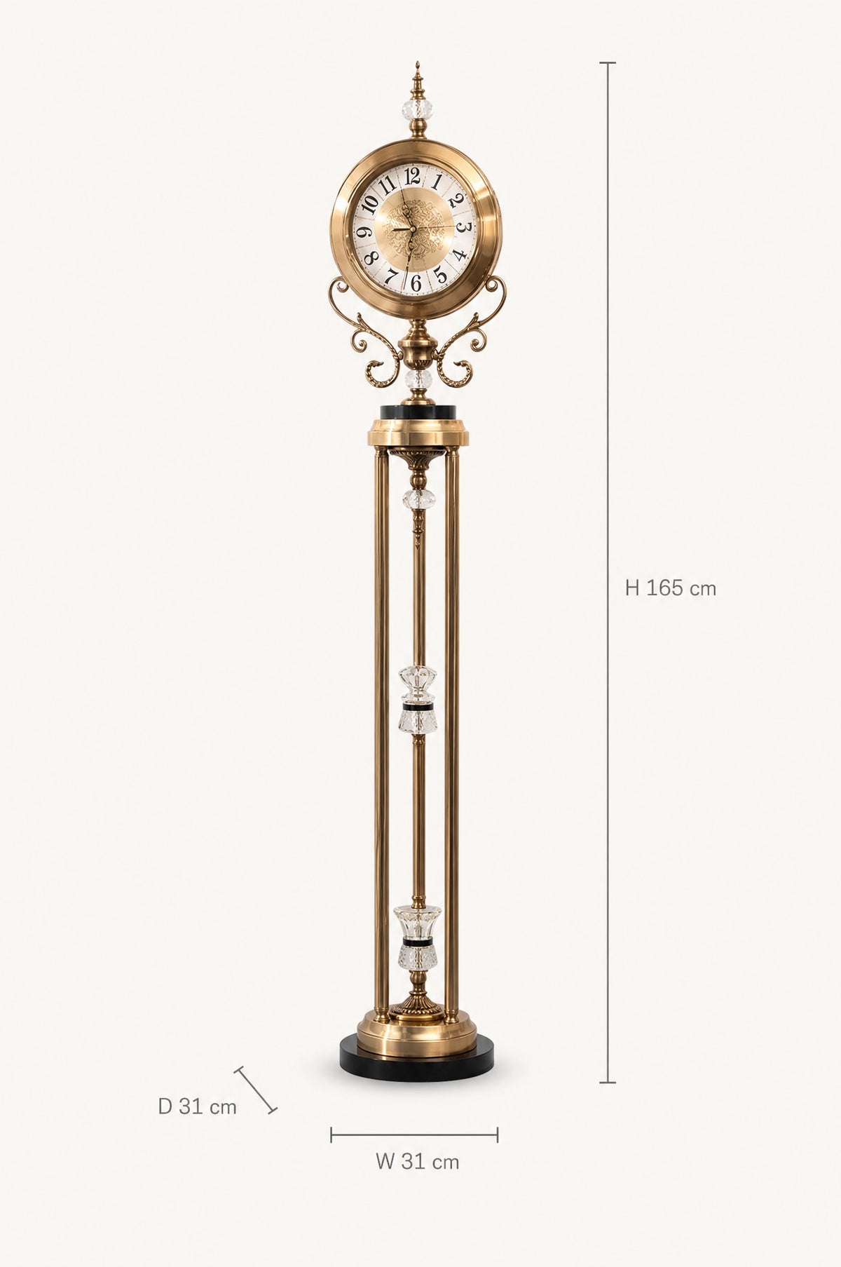 Size guide: Imperial Crystal Column floor clock, 165 cm tall, 31 cm wide, 31 cm deep