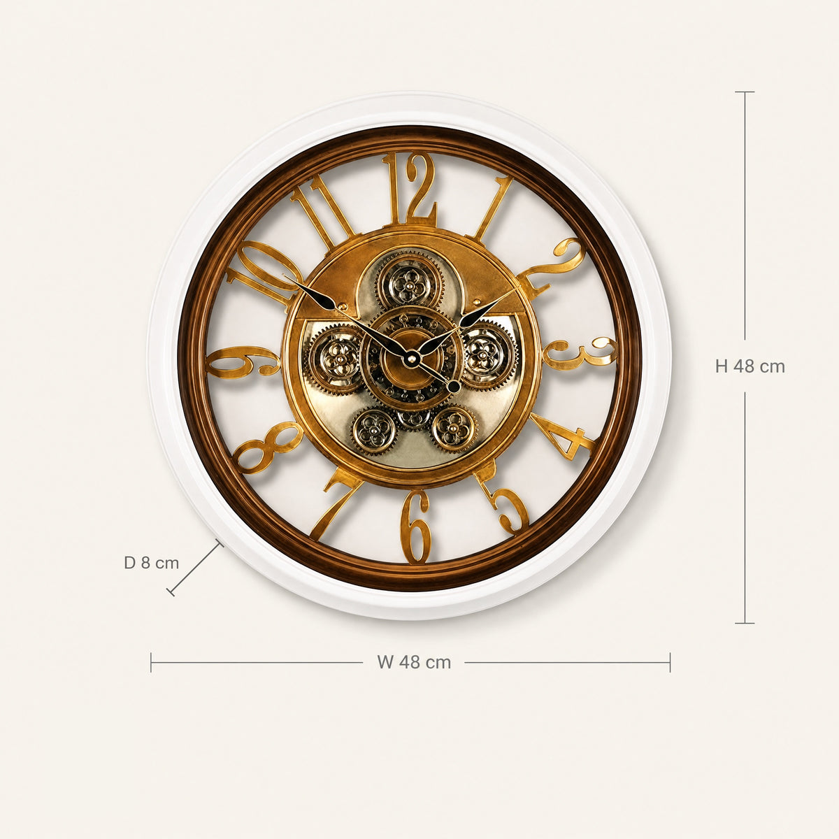 Size guide: Snow Frame wall clock, 48 cm wide, 48 cm high, 8 cm deep