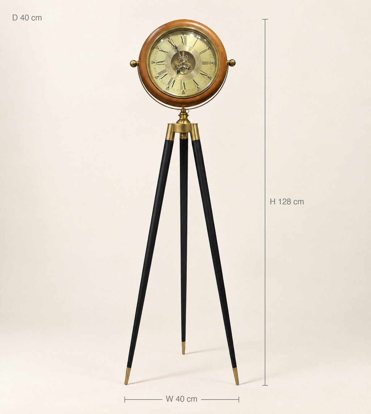 Size guide: tripod floor clock, height 128 cm, width 40 cm, depth 40 cm